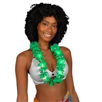Light Up Hawaiian Flower Lei Necklace Green