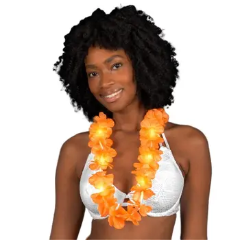 Light Up Hawaiian Flower Lei Necklace Orange