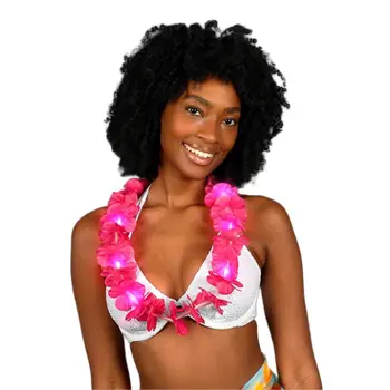 Light Up Hawaiian Flower Lei Necklace Pink