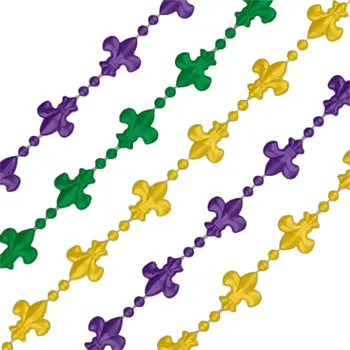 Non Light Up Fleur de Lis Beaded Necklace for Mardi Gras and Bourbon Street Parties Pack of 12