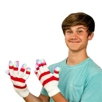 Knitted Candy Cane Gloves with Multicolor LEDs