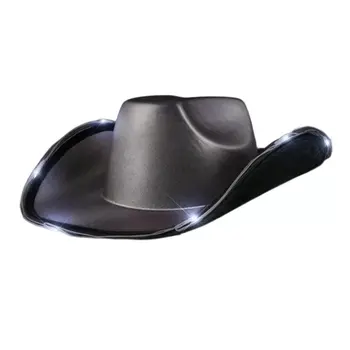 Light Up Shiny Satin Metallic Space Cowboy Hat Dark Silver