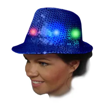 Light Up Flashing Royal Blue Sequins Fedora with Multicolor LEDs