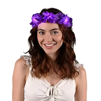 Island Girl Tropical Flower Crown Lei Headband Purple