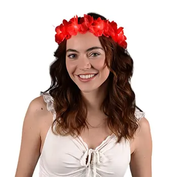 Island Girl Tropical Flower Crown Lei Headband Red