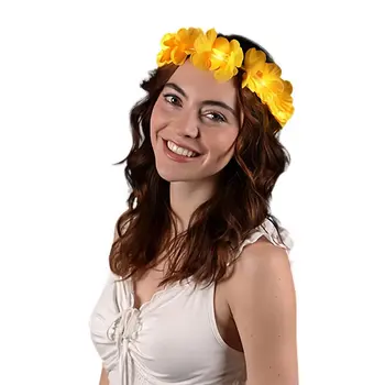 Island Girl Tropical Flower Crown Lei Headband Yellow for Mardi Gras