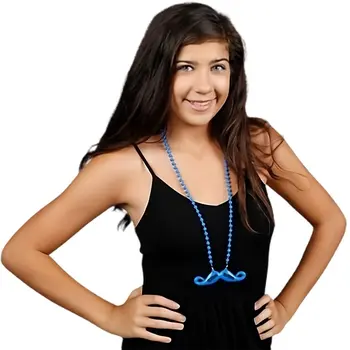 Funky Mustache Beaded Necklace Blue Pack of 12