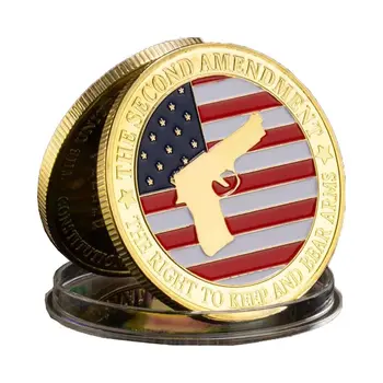 USA The Second Amendment Military Guns Gold Plated Challenge Coin