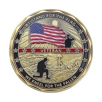 We Stand for the Flag We Kneel for the Fallen Commemorative Veteran Tribute Gold Plated Coin