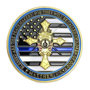 Police Officer Prayer Law Enforcement Thin Blue Line Gold Plated Coin