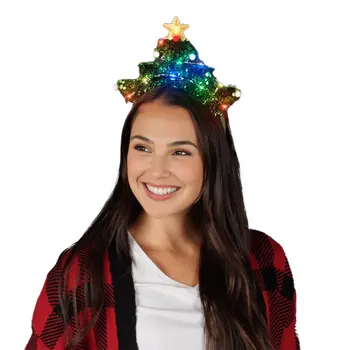 Light Up Christmas Tree Headband with Gold Star and Green Sequin Tinsel