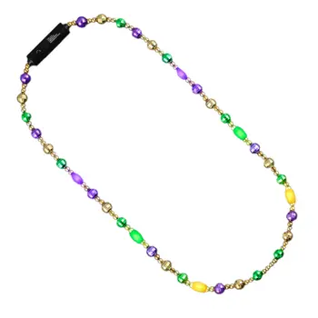 Disco Glam Edition Metallic Mardi Gras Beads Necklace with 6 LED Lights