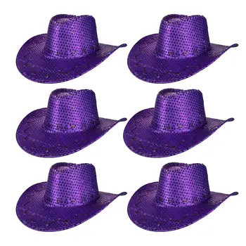 Pack of 6 LED Western Sequin Cowboy Hat with Fancy Stitching Purple