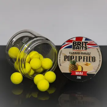 BritBaits Pop Up Fluo N-Butyric Pineapple 16 mm Carp Fishing Boilies, High Buoyancy, Bright Yellow, Attractant for All Waters