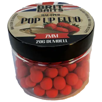 BritBaits Pop Up Fluo Fish-Strawberry 7mm Boilies for Carp Fishing, High-Visibility Floating Hookbaits