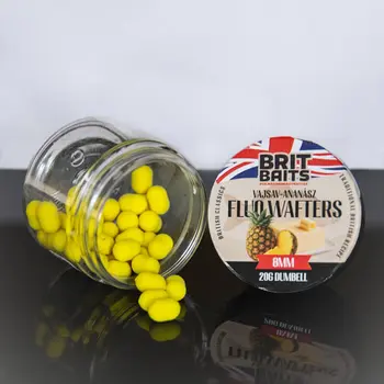 BritBaits Fluo Wafters Dumbell N-Butyric Pineapple 8mm – Fluorescent Hookbait for Carp, Balanced Buoyant Pop-Up Boilies