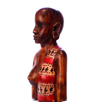 Handmade Carved Traditional African Woman with Ear Piercings