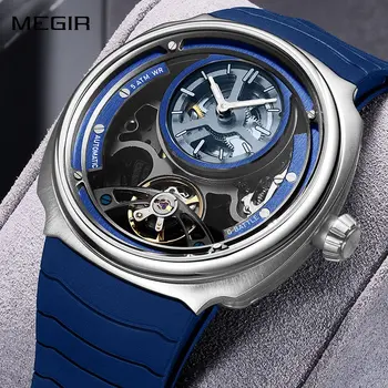 MEGIR Fashion Skeleton Men's Mechanical Watches 3ATM Waterproof Luminous Silicone Automatic Movement Sport Wrist Watch Reloj Hombre 2259
