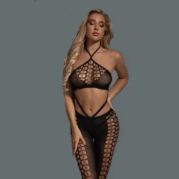 Wholesale Halter Bra Bodystocking Set with Hollow Design