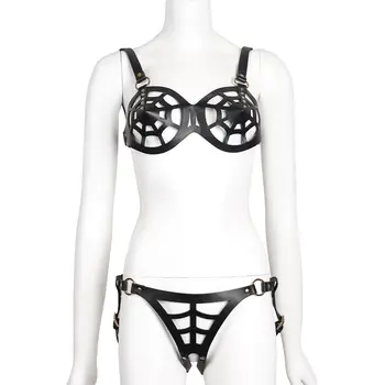 Wholesale Bondage Bra Harness Set with Spider Web Cutouts