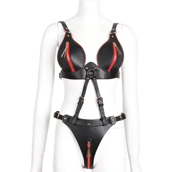 Wholesale Sexy Bondage Underwear Set with Metal Zipper