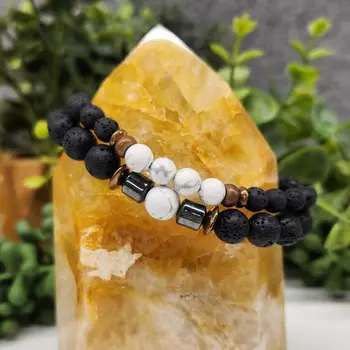 Crystal Black Lava Two Beaded Bracelet Sets
