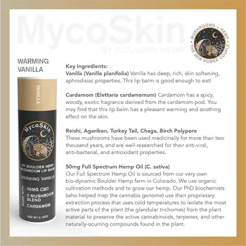 Wholesale Warming Vanilla Cardamom 50mg CBD + Mushroom Lip Balm