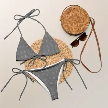 Grano Pattern Print String Bikini - Grey