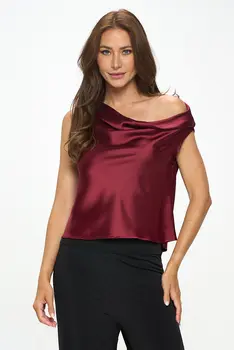 Dropped Shoulder Long Sleeve Satin Top