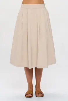 Solid Pleated Midi Skirt with Pockets