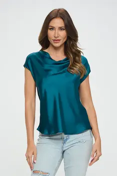 Solid Satin Top with Cowl Neck