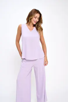 Linen Solid V neck Sleeveless Top
