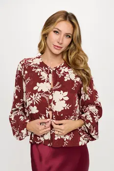 Floral Print Top with Front Tie Detail