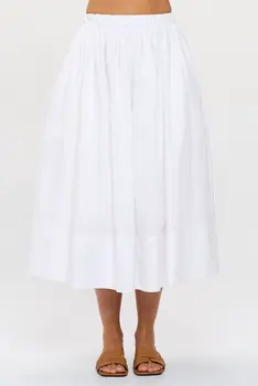 Cotton Poplin Midi Skirt with Elastic Waistband and Pockets