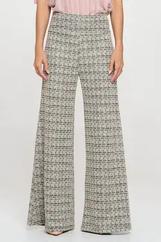 Plaid Tweed Knit with Wide Leg Pants