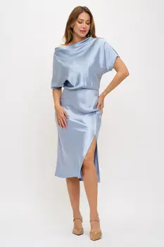 Satin Stretch Print Dress with Slit