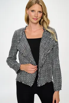 Open Front Blazer Cardigan with Frayed Hem