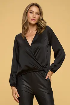 Silky Satin Long Sleeve Surplice Top