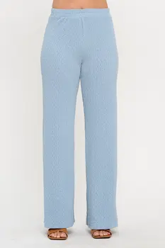 Textured Wide Leg Pants with Elastic Waistband