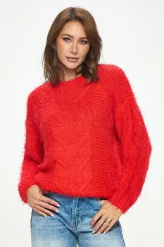 Roundneck Cozy Knit Braid Detail Sweater