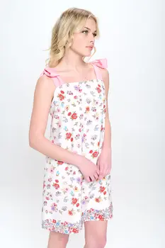 Border Print Floral Dress with Bow Detail