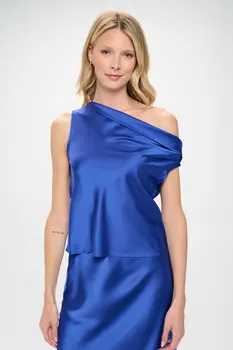 Dropped Shoulder Long Sleeve Satin Top