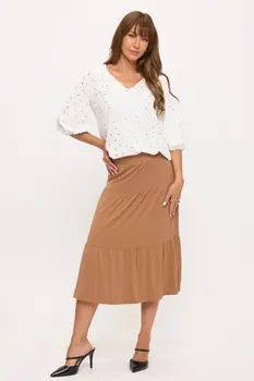 Tiered Jersey Midi Skirt