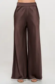 Stretch Satin Pants w/ Elastic Waist and Pockets