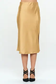 Solid Satin Midi Skirt