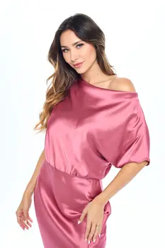 Satin Stretch Print Dress with Slit