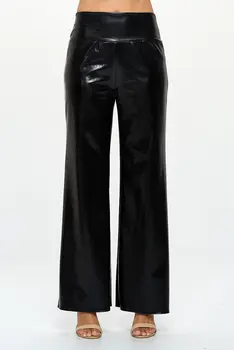 Metallic Wide Leg Pants with Thick Waistband
