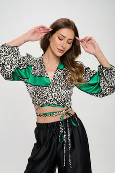 Silky Satin Wrap Crop Top with Tie