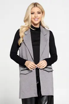 Sleeveless Blazer with Collar and Zipper Detailed Pockets