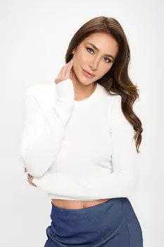 Ribbed Round neck Long Sleeve Crop Top